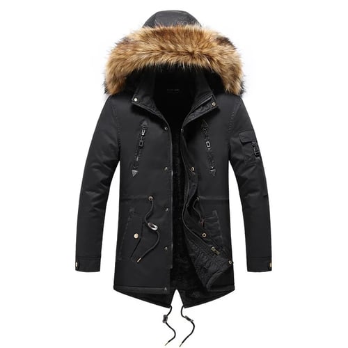 Winter Coat Warm Faux Fur Lined, Men S Winter Puffer Coat Warm Faux Fur Hooded Jacket