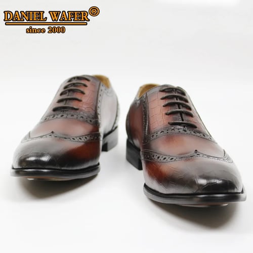 Men's Leather Oxfords Shoes Formal Casual Dress Lace up Wing Tip Wedding Brogue 