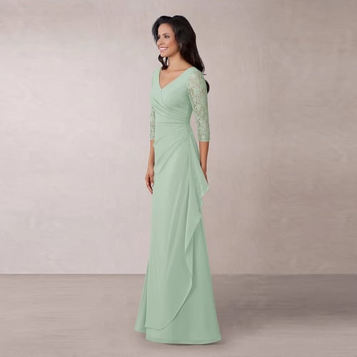 Green Half Sleeve Appliques Mother Of The Bride Dresses Chiffon Prom Party Dress 