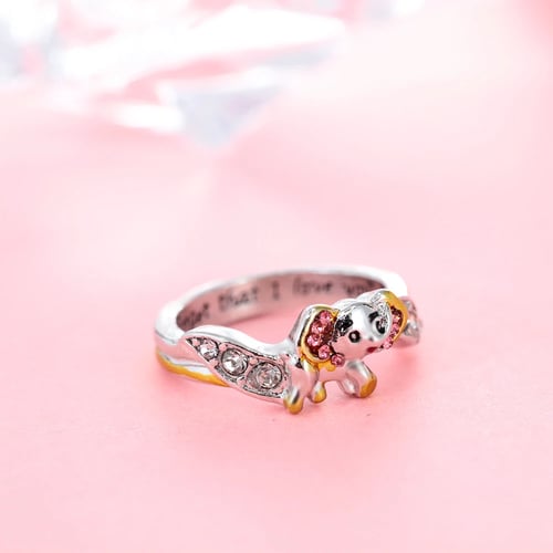 Jewelry 925 Silver Pink Elephant Zircon “Never Forget I Love You” Animal Ring 