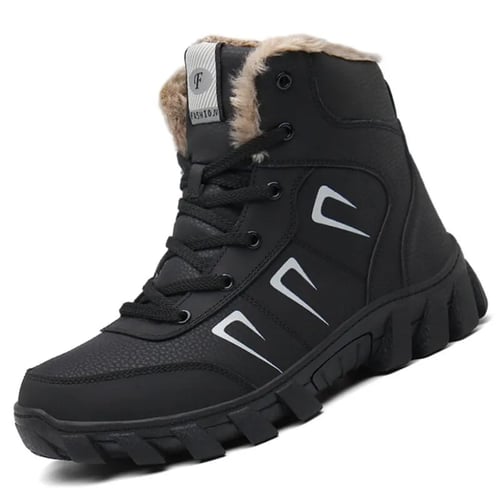Genuine Leather Snow Boots Men's Outdoor Work Hiking Shoes Warm Plush Sneakers 