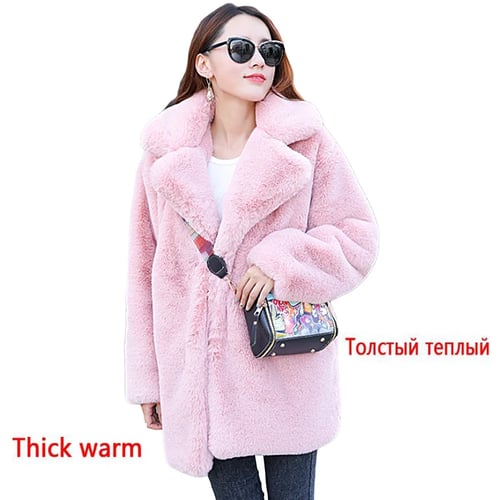 Womens Luxury Coat Jacket Warm Winter Outdoor Rabbit Fur Short Lapel Hot 2019 