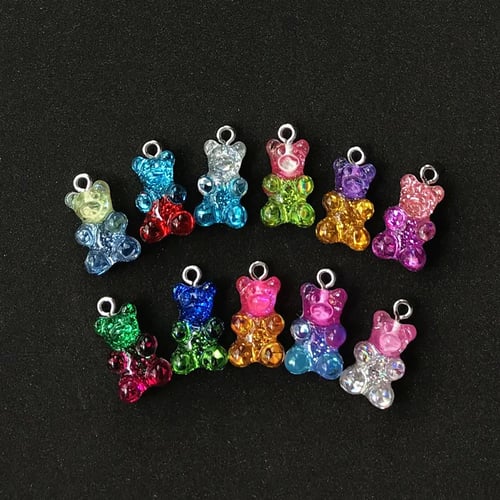 Resin Gummy Bear Charms Cabochons Glitter Candy Keychain Pendant Findings 20Pcs
