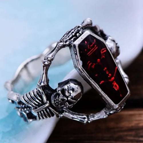 New Cool Skeleton Ring Hip Hop Fashion Red Zircon Ring Goth Jewelry Accessories Gift for Man and Woman