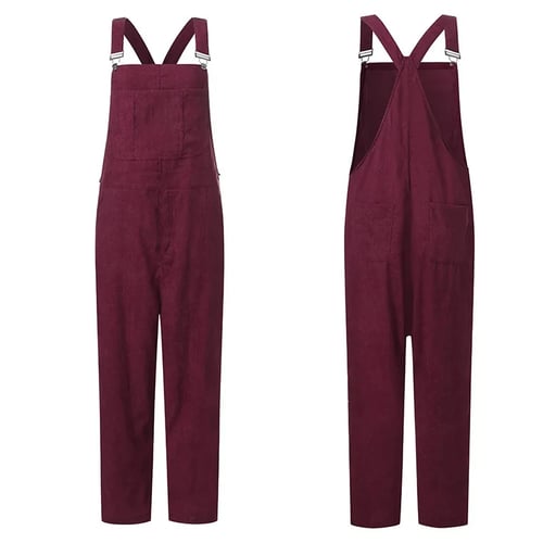 Corduroy Overalls Womens Jumpsuits Autumn Casual Female Button Rompers Playsuit 