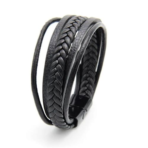 Multi-Layers Handmade Braided Genuine Leather Bracelet & Bangle Stainless Steel Fashion Bangles Gifts
