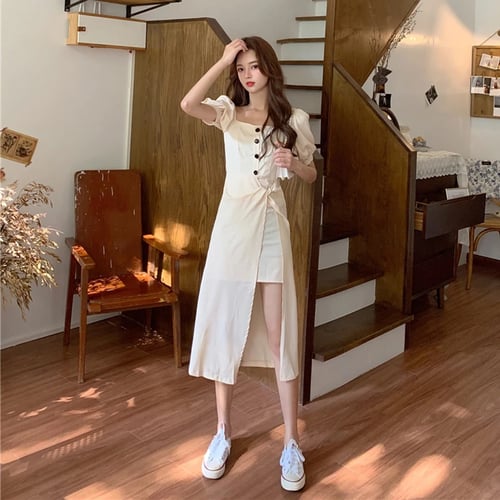 French Elegant Dress Women Autumn Casual Gothic Square Collar Puff Sleeve Chic Vintage Party Dress One Piece Dress Korean Buy French Elegant Dress Women Autumn Casual Gothic Square Collar Puff
