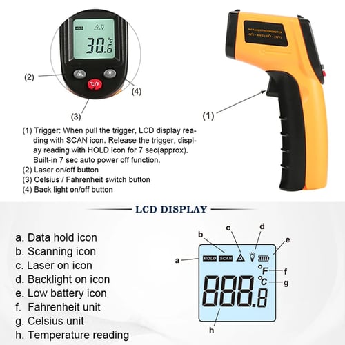 58-626℉ GM320 infrared Non-contact Digital Temperature Laser Scanning Gun 