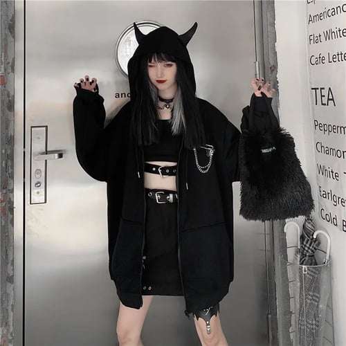 Japanese Zip Up Hoodie Zipper Women Harajuku Punk Gothic Sweatshirt Fairy Grunge Black Jacket Coat Streetwear Alt Emo Clothes Buy Japanese Zip Up Hoodie Zipper Women Harajuku Punk Gothic Sweatshirt Fairy
