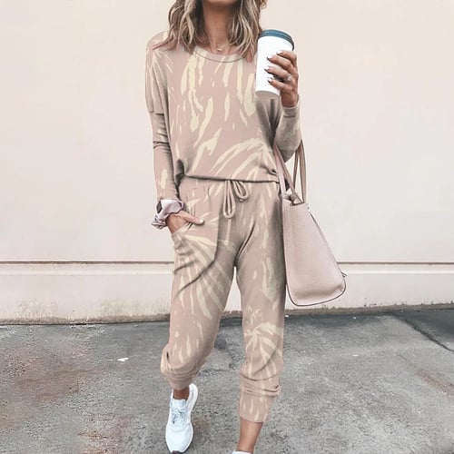 Womens 2 Piece Tie Dye Printed Sweatsuit Pullover Shirts and Drawstring Sweatpants Set Lounge Sets with Pocket 