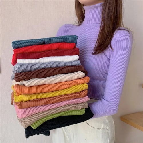 2020 Turtleneck Women Pullover Sweater Spring Jumper Knitted Autumn Long Sleeve