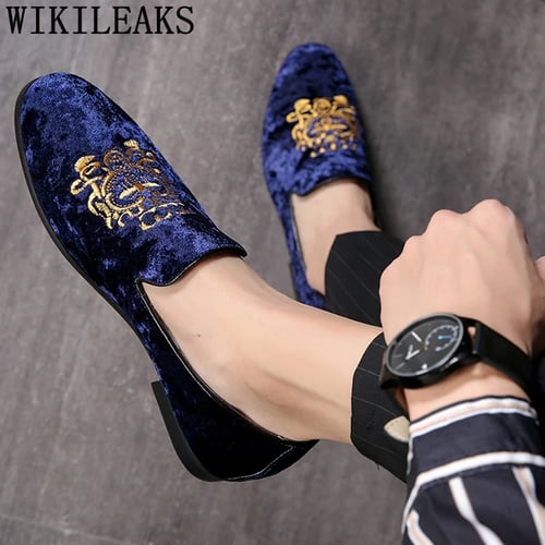 Embroidery Mens Slip on Loafers Outdoor Dress Formal Canvas Shoes Business Party