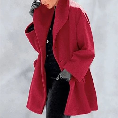 Womens Winter Wool Coat Lapel Collar Long Slim Warm Open Stich Casual Wool Blend Pocket Outerwear 