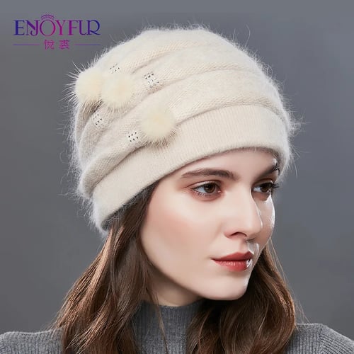 Knitted Hat Women Winter Soft Keep Warm Beanies Female Plus Velvet Fashion Pompom Knit Cap Outdoor Warm Casual 