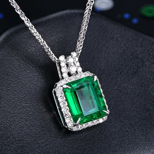 925 Sterling Silver Certified Emerald Pendant Green Necklace Gift Free ship