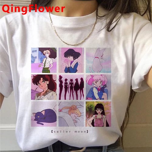 New Summer Women's T-Shirt Fashion Cute Sailor Moon Anime Print Female Tshirt 