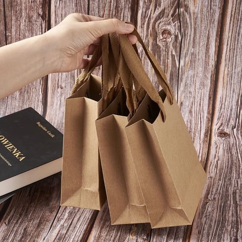 10 pcs BurlyWood Rectangle Kraft Paper Pouches Nylon Thread Gift Shopping Bags 