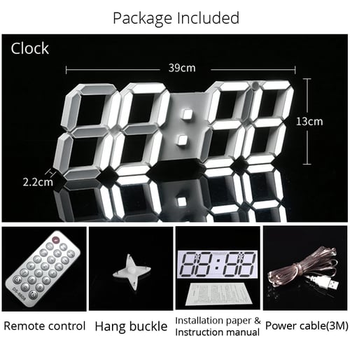 Digital 3D Wall Number Clock Desktop LED Alarm Clocks Hour for Home Kitchen 