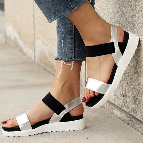 Summer Sandals Shoes Woman 2019 Zapatos De Mujer Casual Women's Rubber Sole Studded Wedge Buckle Ankle Strap Open Toe Sandals 12,Gray,7.5,China