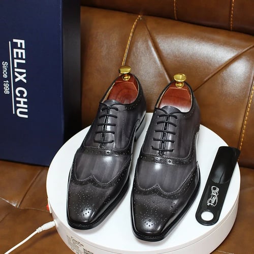 Shoes Mens Shoes Oxfords & Wingtips Men Designer Dress Formal Luxury Shoes Handmade Men's Gray Brogue Leather Lace Up Shoes 