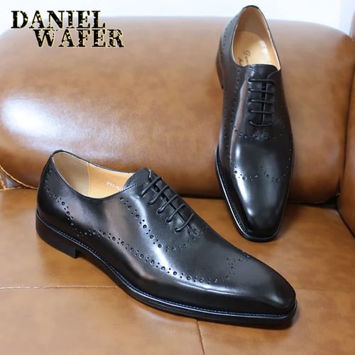 Men's Formal Dress Oxfords Shoes Leather Suit Lace up Wing Tip Wedding Fashion
