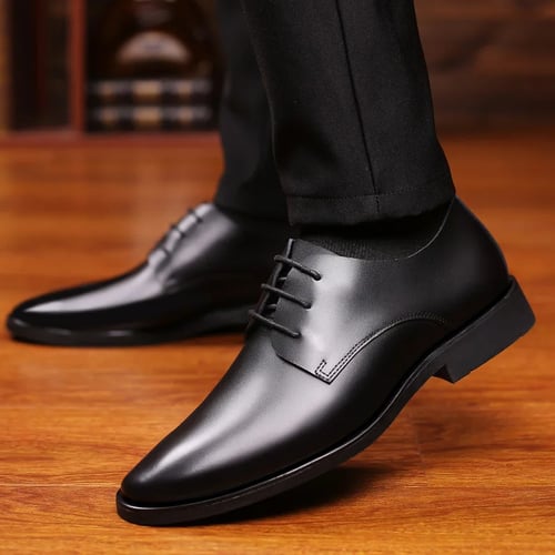 2020 Mens Genuine Leather Oxfords Pointed Toe Lace Up Dress Formal Wedding Shoes