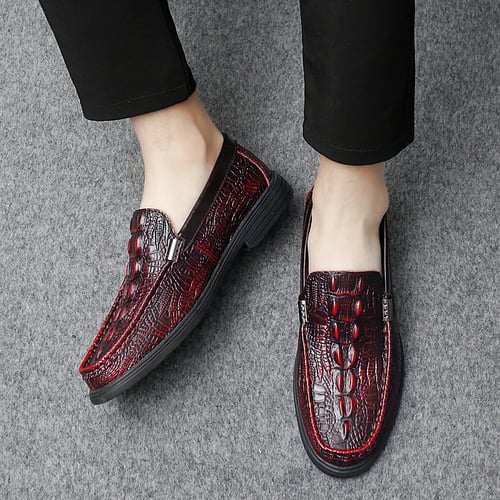 2019 New Big Size Mens Loafers Slip on Men Leather Shoes Luxury Casual Fashion Trend Brand Mens Shoes Wedding Shoes,Red,11.5 