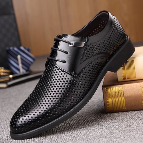New Men Summer Genuine Leather Sandals Lace Hollow Air-permeable Business Shoes 