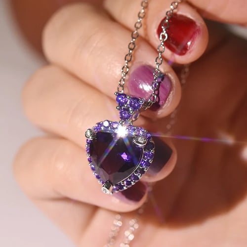 Fashion Women's Silver Purple Gemstone Amethyst Pendant Crystal Wedding Jewelry 