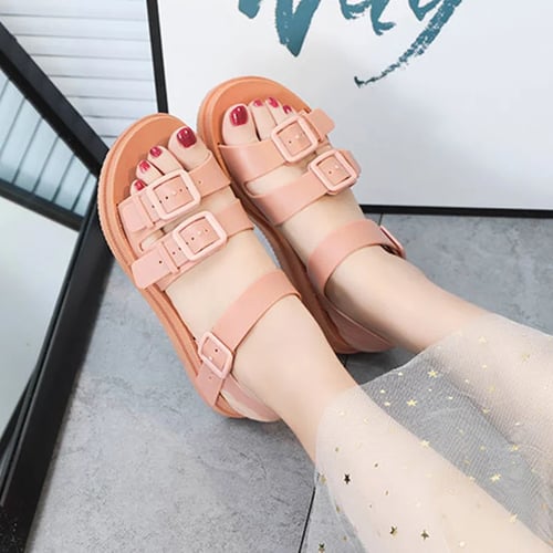 Sandals for Women Fashion Thick Bottom Peep Toe Butterfly Knot Buckle Strap Sandals Summer Flip Flops Flats