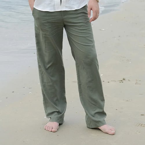 2019 Linen Men's Trousers Solid Drawstring Loose Casual Cotton Straight Pants