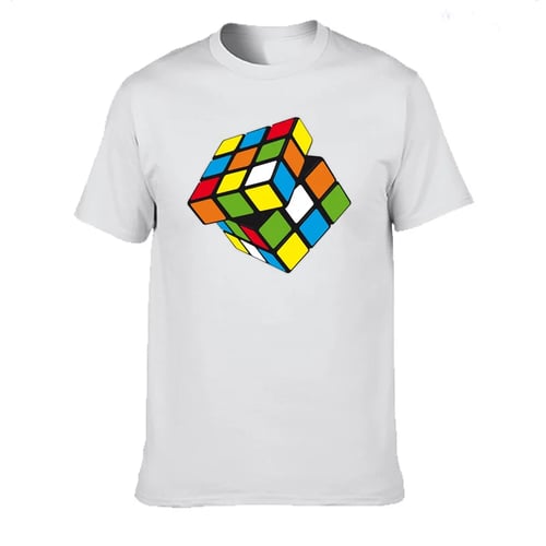 Men T Shirts Graphic Fashion Round Neck Short Sleeve Slim Fit Rubiks Cube Print Casual Cotton Tops Tees 