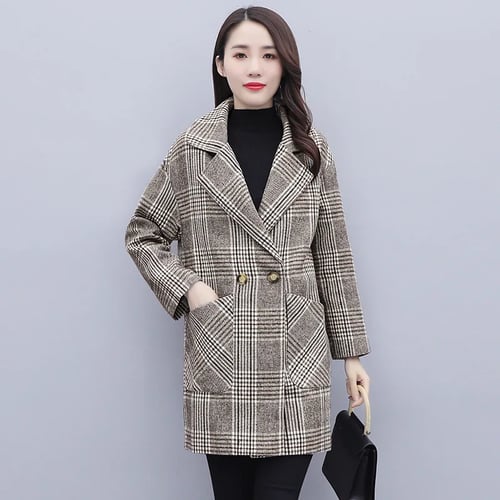 Plaid Wool Coat 2020 New Korean Style, Womens Western Winter Coats