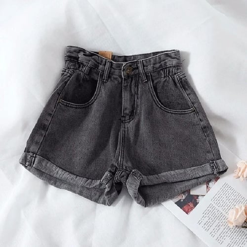 4 5xl Summer High Waist Denim Shorts Women Casual Loose Ladies Fashion Roll Up Hem Elastic Waist Pocket Blue White Jeans Female Buy 4 5xl Summer High Waist Denim Shorts Women Casual Loose