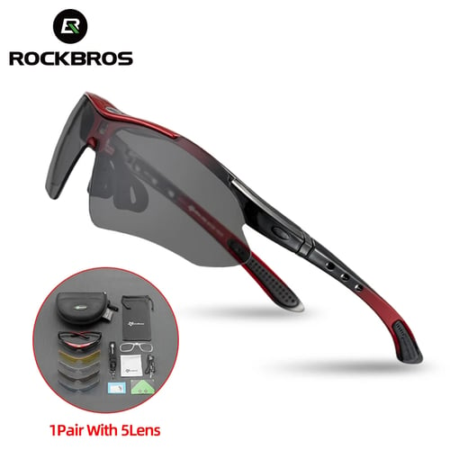 ROCKBROS Pro Polarized Cycling Glasses Bike MTB Sports Sunglasses 5 Lens Goggles 
