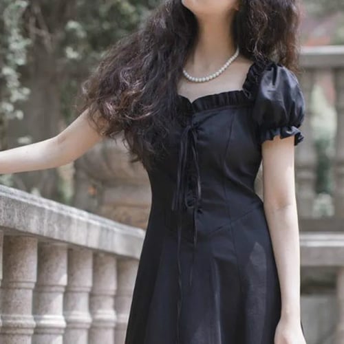 French Vintage Midi Dress Women New Summer Elegant Square Collar Puff Sleeve White Fairy Dress Retro One Piece Dress Korean Buy French Vintage Midi Dress Women New Summer Elegant Square