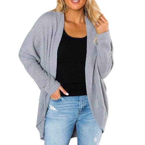 Shawhuwa Womens Plus Size Open Front Knit Long Cardigan Sweater Pockets 