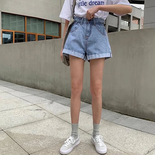 New Summer High Waist Denim Shorts Women Casual Loose Ladies Fashion Plus Size Elastic Waist Wide Leg Short Jeans Female Buy New Summer High Waist Denim Shorts Women Casual