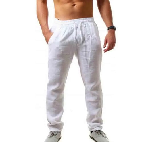 Plus Size Men's Summer Mid Waist Casaul Cotton And Linen Trousers Long Pants US 