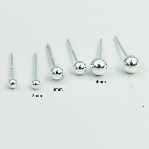 Mens 925 Single Sterling Silver Small Plain Ball Stud Single or Pair Earring 2mm 