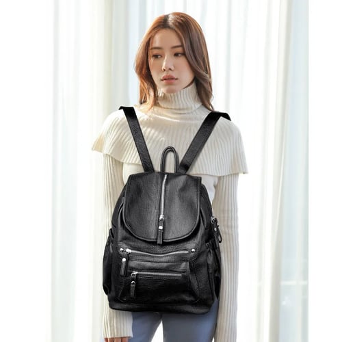 Women's Vintage Leather Backpack School Backpack Shoulder Travel Rucksack Bag 
