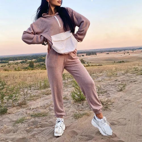 2Pieces Womens Sports Outfits Set Sweatsuit,Long Sleeve Open Front Zipper Hoodie Skinny Jogger Pants Tracksuit with Pockets 