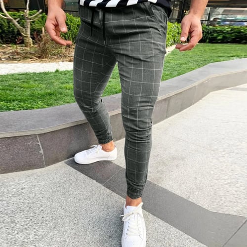 Slacks Men Casual Pencil Pants Skinny Slim Fit Straight-Leg Jeans Trouser Summer