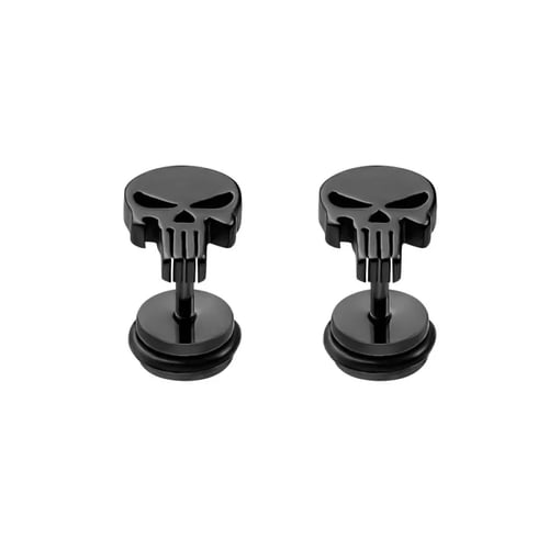 Ltong 1 Pair Rock Skeleton Earring Stud for Men Unisex Women Punisher Skull Gothic Biker Punk Ear Stud Earrings,Black 1 Pair