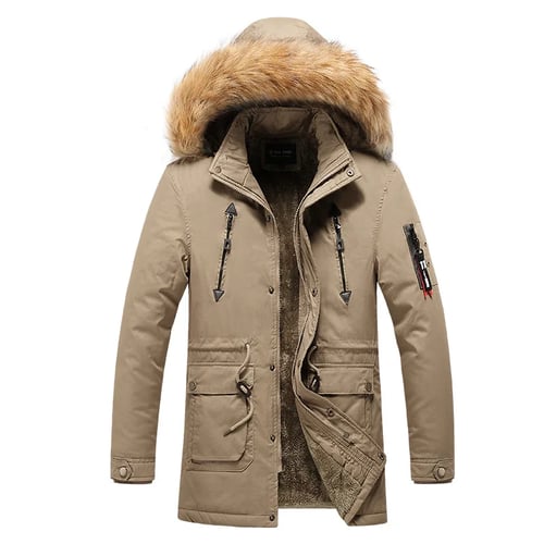 Fur Hooded Windbreaker Coat 202118, Men S Winter Puffer Coat Warm Faux Fur Hooded Jacket