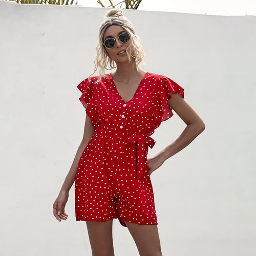 Womens Summer Casual Floral Ruffle Backless Spaghetti Strap Beach Romper Shorts Jumpsuit 