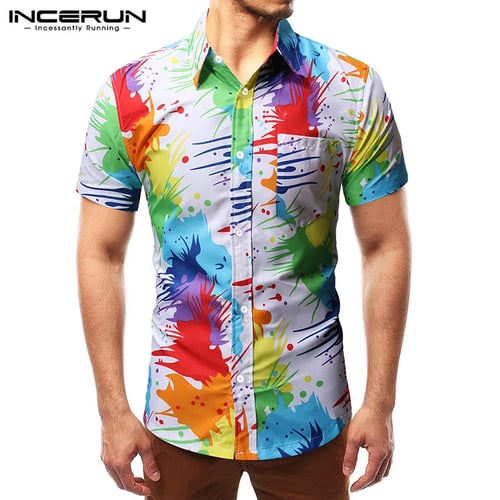 Summer Mens Hawaiian Shirt Short Sleeve Button Lapel Casual Vacation Top 