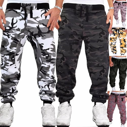 Mens Camouflage Camo Cargo Combat Trousers Joggers Track Army Sweat Pants 