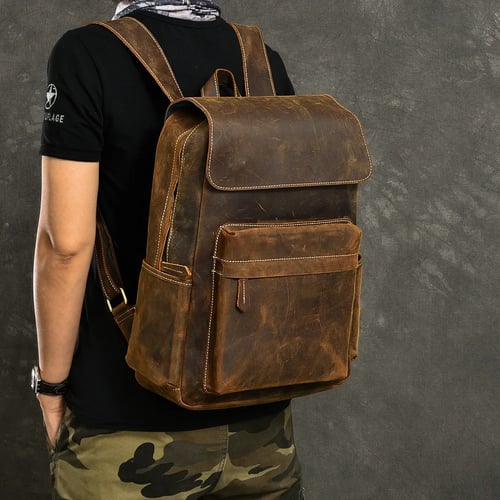 Men's Leather School Travel Backpack Satchel Laptop Bag Rucksack ClassicZ