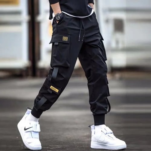Men's Cargo Trousers Harem Pants Multi-pocket Hip Hop Streetwear Plain Slacks D